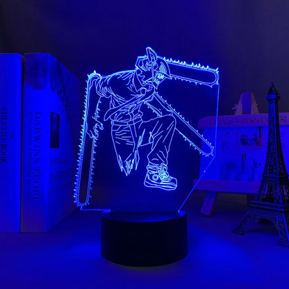 Chainsaw Man Lampe LED 3D – Denji Tronçonneuse Édition Néon Bleu