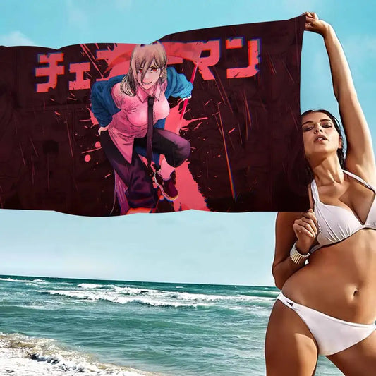 Chainsaw Man Serviette de Plage – Power Logo Rose et Noir Style Manga