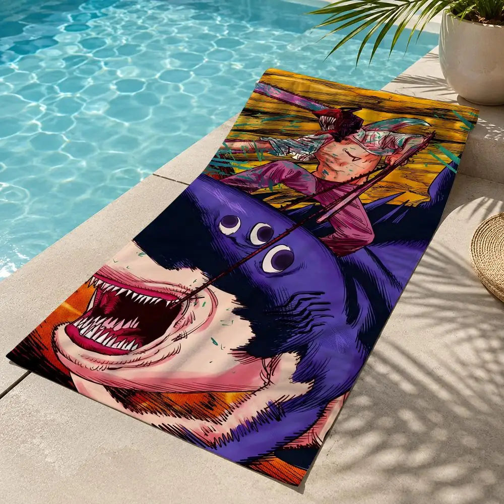 Chainsaw Man Serviette de Plage – Denji Devil Combat Requin Style Sombre