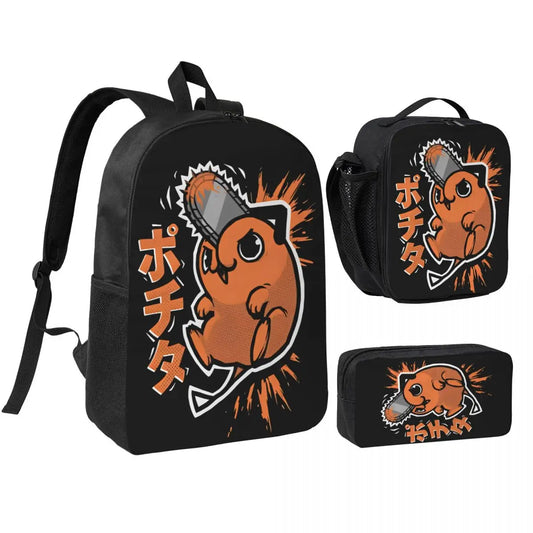 Chainsaw Man Sac à Dos – Pochita Chainsaw Orange Kawaii Style Mignon Set 3 Pièces