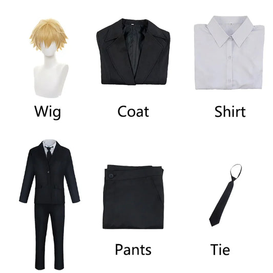 Chainsaw Man Cosplay Costume Complet – Denji Ensemble Wig Coat Shirt Pants Tie