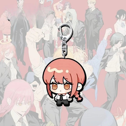 Chainsaw Man Keychain - Makima Chibi Rubber Round Red Hair Black Uniform
