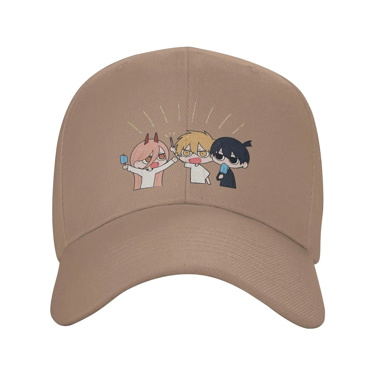 Chainsaw Man Casquette Brodée – Trio Chibi Glace Édition Beige