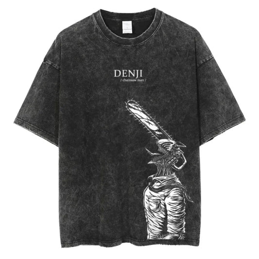 Chainsaw Man T-Shirt Délavé – Denji Tronçonneuse Édition Vintage