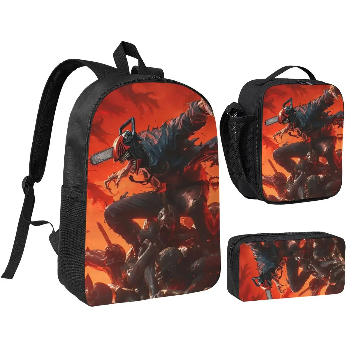 Chainsaw Man Backpack Set - Denji Devil Form Combat Orange Style Action 3-Piece Set