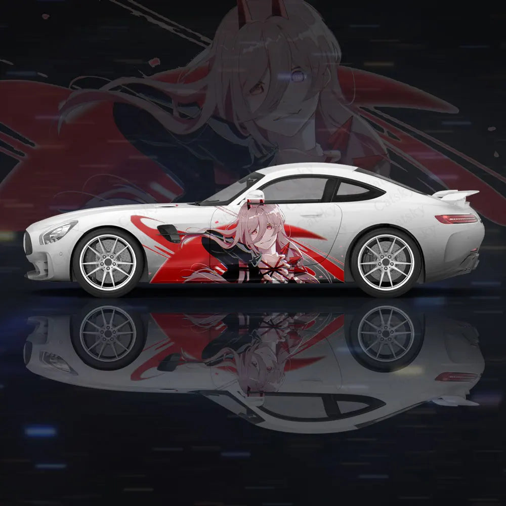 Chainsaw Man Anime Car Wrap – Dynamic Red Power Car Decal