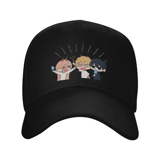 Chainsaw Man Casquette Brodée – Trio Chibi Glace Édition Noire