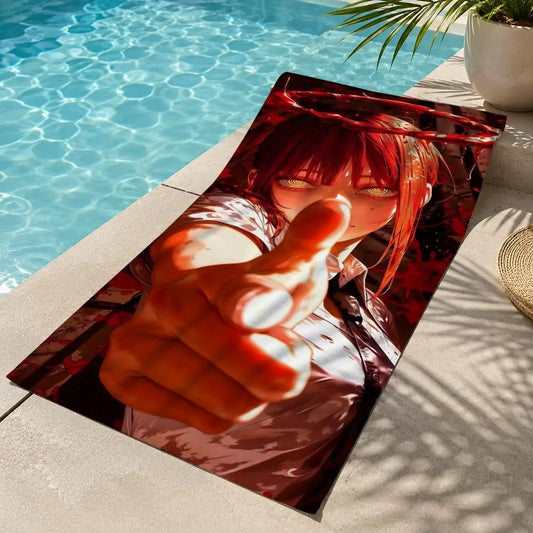 Chainsaw Man Serviette de Plage – Makima Main Tendue Rouge Style Intense