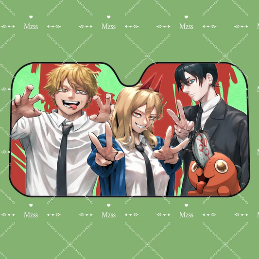 Chainsaw Man Car Sunshade – Trio Victoire Pochita Pare-soleil