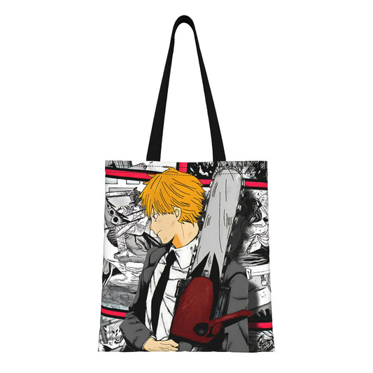 Chainsaw Man Tote Bag – Denji  Portrait Noir et Blanc Style Manga Toile Noire