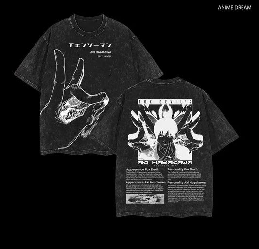 Chainsaw Man T-Shirt Graphique – Aki Hayakawa Édition Noire Délavée