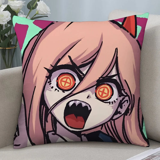 Chainsaw Man Coussin Décoratif – Power Cheveux Roses Édition Effrayante