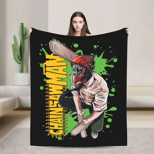 Chainsaw Man Plaid Couverture – Denji Tronçonneuse Splash Vert