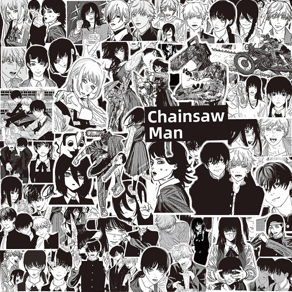 Chainsaw Man Stickers Pack – Collage Manga Noir et Blanc 75pcs