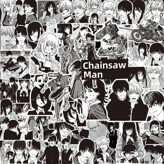 Chainsaw Man Stickers Pack – Collage Manga Noir et Blanc 10pcs