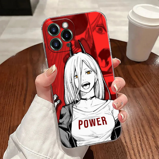 Chainsaw Man Coque iPhone – Power Texte Rouge Étui Transparent