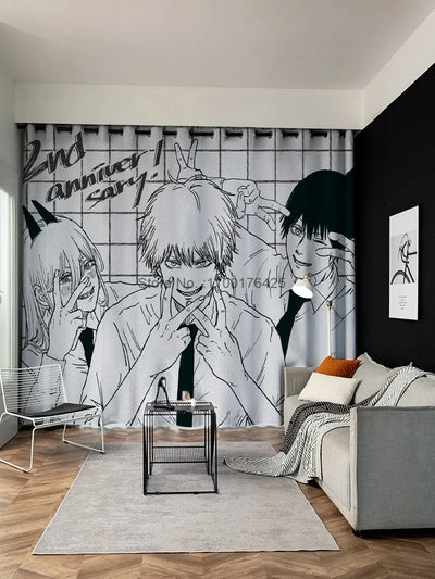 Chainsaw Man Cortina Opaca – Denji & Aki & Power Cumpleaños Edición Sketch