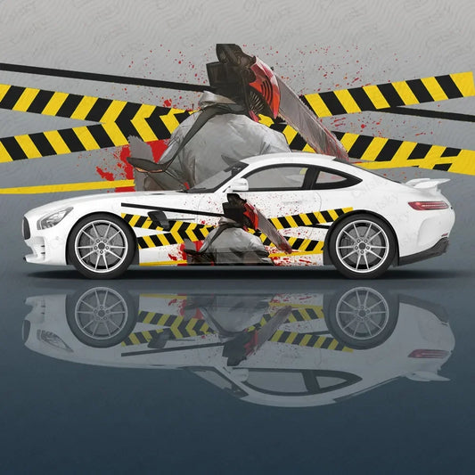 Chainsaw Man Anime Car Wrap – Zone Danger Bagarre Décalque Voiture