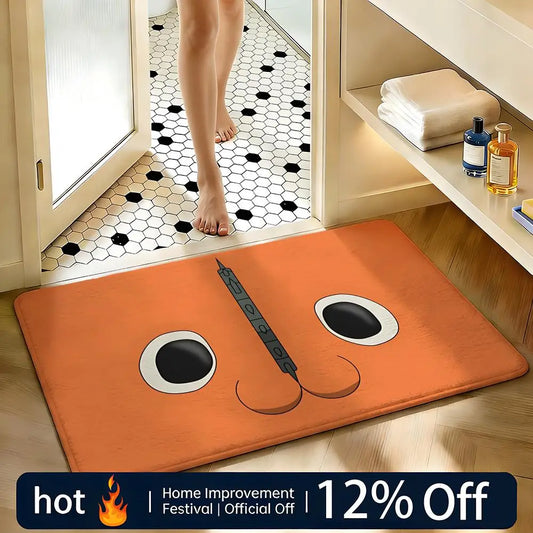 Chainsaw Man Tapis de Bain Antidérapant – Pochita Yeux Minimaliste Édition Orange