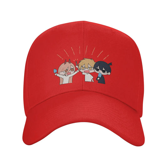 Chainsaw Man Casquette Brodée – Trio Chibi Glace Édition Rouge