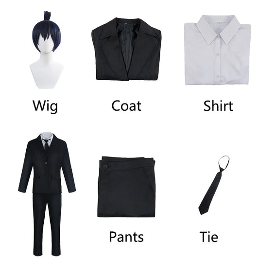 Chainsaw Man Cosplay Costume Complet – Aki Hayakawa Ensemble Wig Coat Shirt Pants Tie