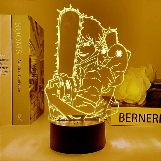 Chainsaw Man Lampe LED 3D – Denji Tronçonneuse Silhouette Lumineuse