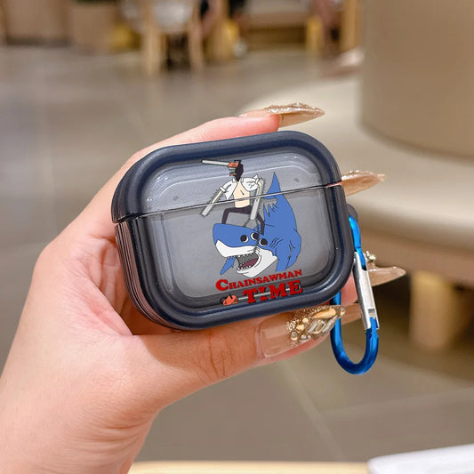 Chainsaw Man Coque AirPods – Requin Tronçonneuse Gris Étui Mousqueton