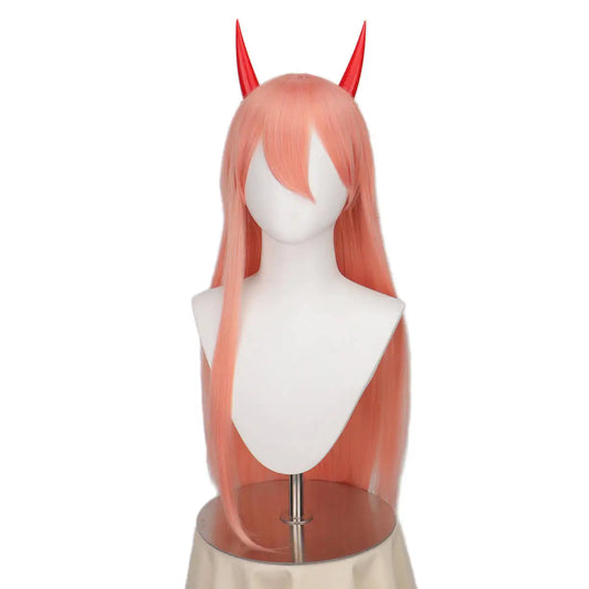 Chainsaw Man Perruque Cosplay – Power Longue Orange Rose Cornes