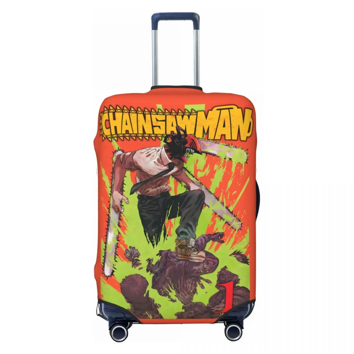 Chainsaw Man Suitcase Cover - Denji Chainsaw Fight Orange Action Style