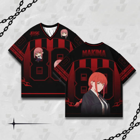 Chainsaw Man Maillot Jersey – Makima Numéro 80 Édition Rayée