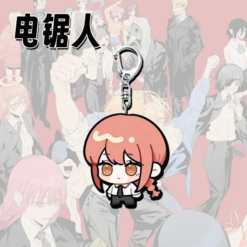 Chainsaw Man Keychain - Makima Chibi Rubber Round Red Hair Black Uniform
