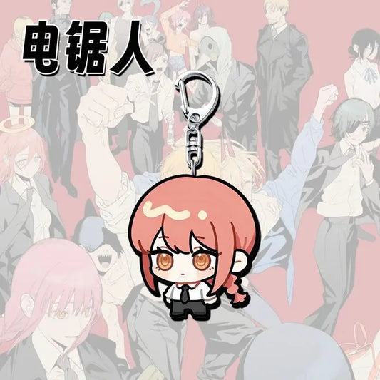 Chainsaw Man Porte-Clés – Makima Chibi Caoutchouc Rond Cheveux Roux Uniforme Noir