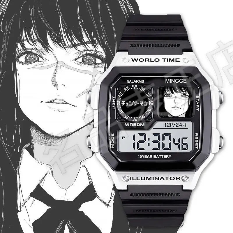 Chainsaw Man Reloj Universal – Uniforme Manga Estilo Boceto Blanco y Negro