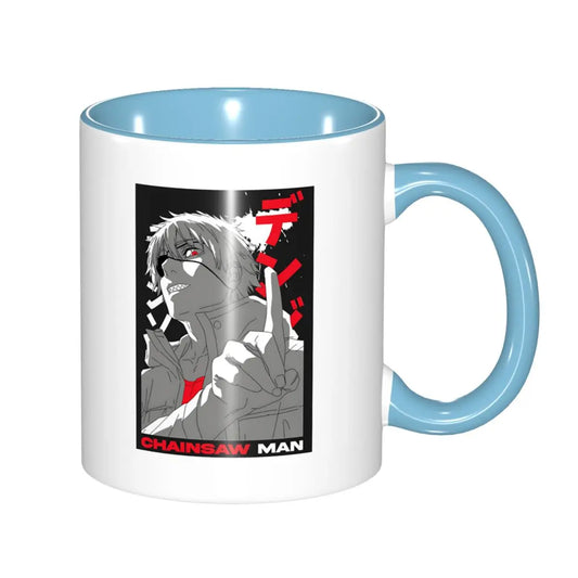 Chainsaw Man Mug – Denji Combat Noir et Blanc Intérieur Bleu