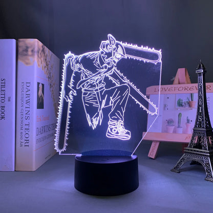 Chainsaw Man Lampe LED 3D – Denji Tronçonneuse Édition Néon Bleu