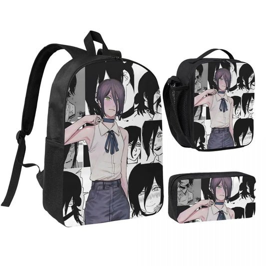 Chainsaw Man Set Sac à Dos – Reze Noir et Blanc Style Manga Set 3 Pièces