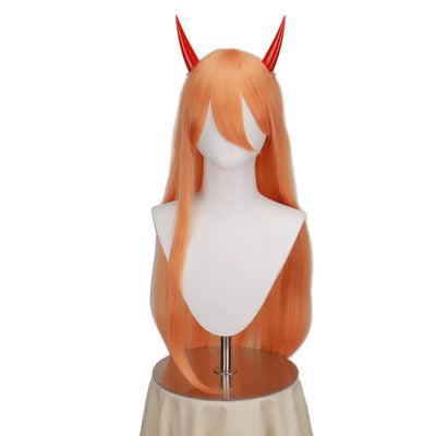 Chainsaw Man Perruque Cosplay – Power Longue Orange Cornes
