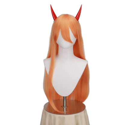 Chainsaw Man Perruque Cosplay – Power Longue Orange Cornes