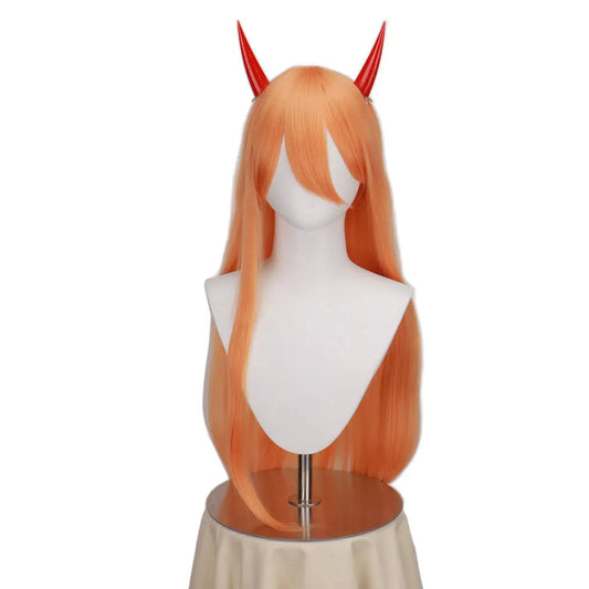 Chainsaw Man Perruque Cosplay – Power Longue Orange Cornes