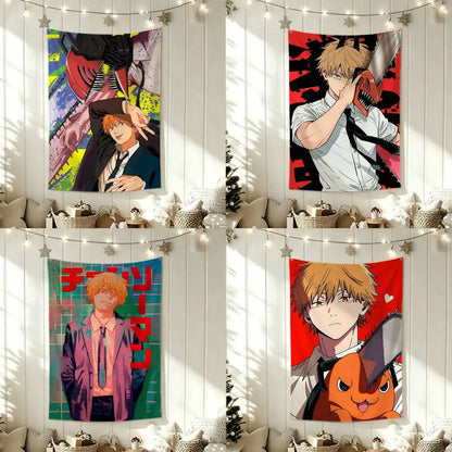 Chainsaw Man Wall Tapestry – Denji Flower Bouquet