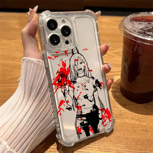 Chainsaw Man Coque iPhone – Power Sang Croquis Étui Transparent