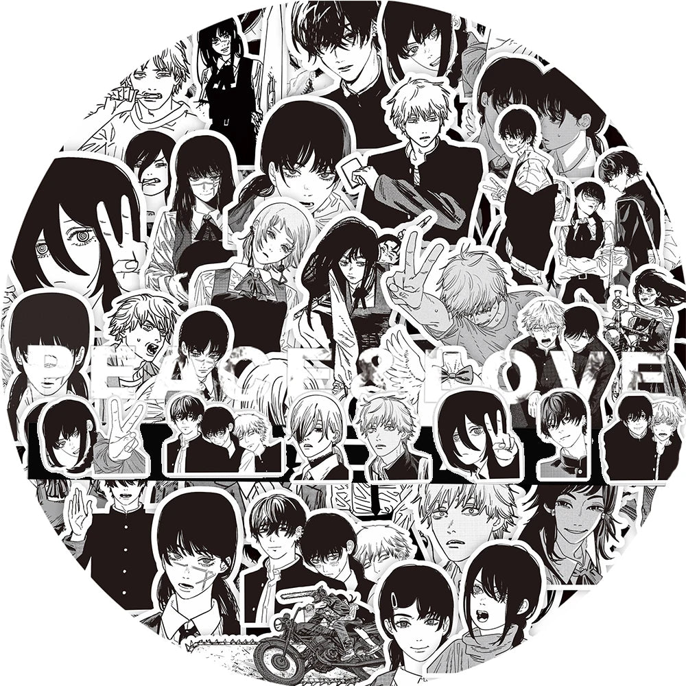 Chainsaw Man Stickers Pack – Collage Manga Noir et Blanc 30pcs