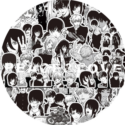 Chainsaw Man Stickers Pack – Collage Manga Noir et Blanc 30pcs
