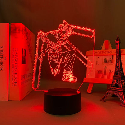 Chainsaw Man Lampe LED 3D – Denji Tronçonneuse Édition Néon Bleu