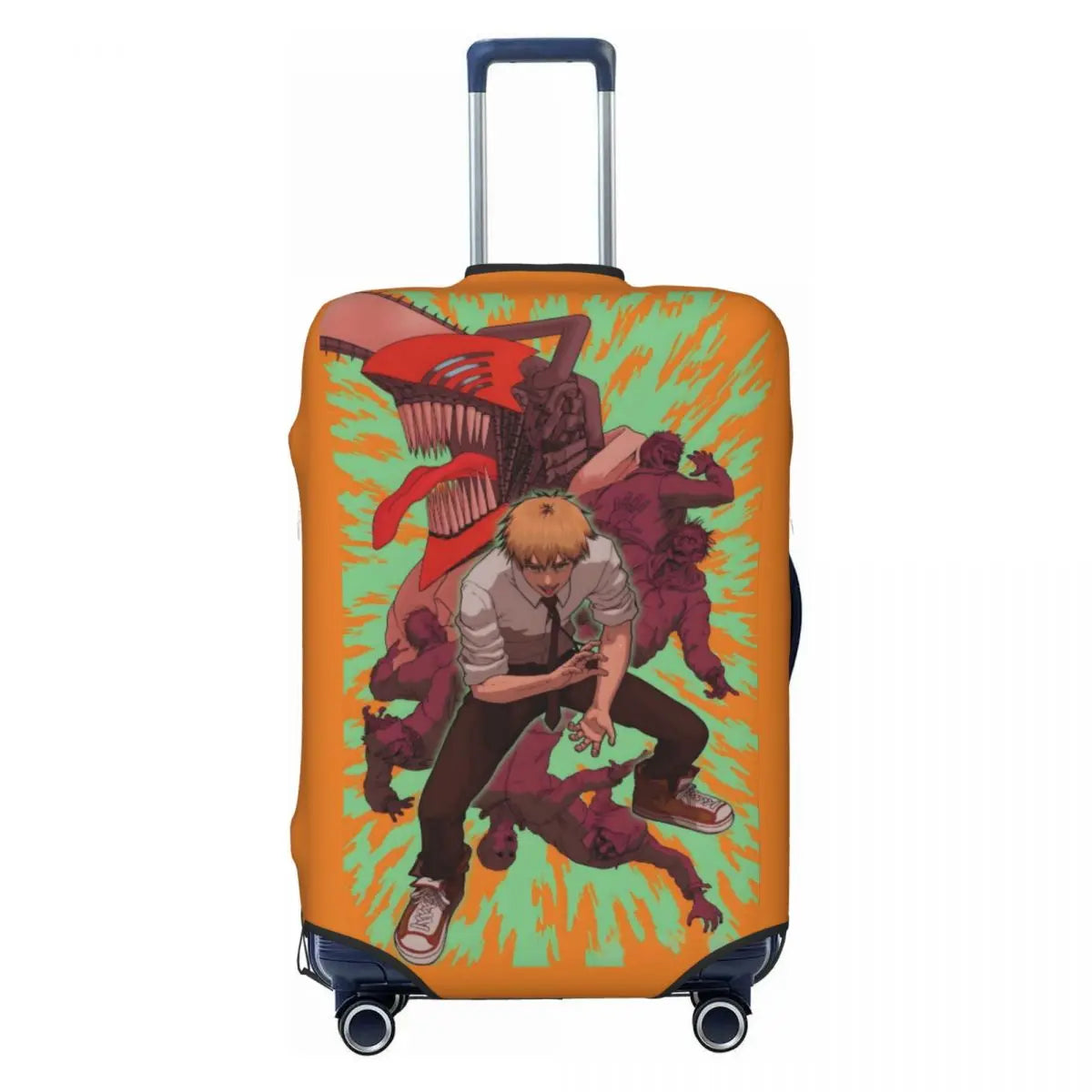 Chainsaw Man Suitcase Cover - Denji Green Action Style Fight