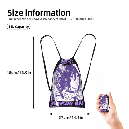 Chainsaw Man Sac Gymsack – Denji Action Tronçonneuse Fond Rouge Cordelette Noir