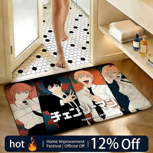 Chainsaw Man Tapis de Bain Antidérapant – Trio Personnages Édition Manga