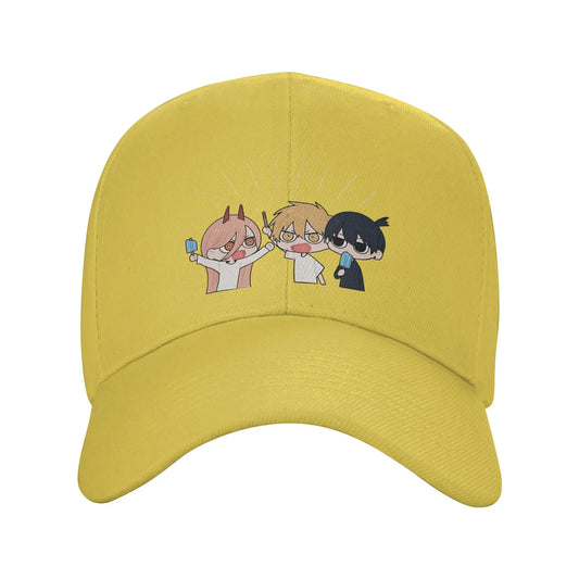 Chainsaw Man Casquette Brodée – Trio Chibi Glace Édition Jaune