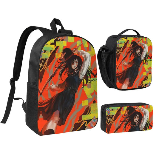 Set de Mochila Chainsaw Man – Retrato Fondo Naranja Gráfico Set 3 Piezas