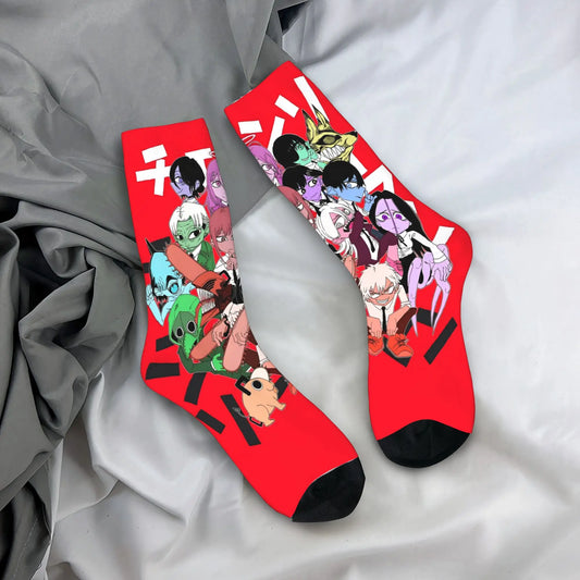 Chainsaw Man Printed Socks – Red Edition Group Characters